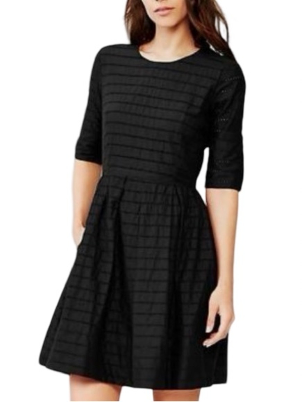 GAP Black Eyelet Short-Sleeve A-Line Dress